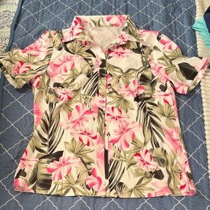 Floral Short-Sleeve Button Front Top - Pink Floral